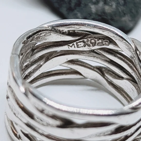 Vintage Sterling Silver Artisan Hammered Wrap Ring Stamped 925 Mexico - Picture 3 of 7